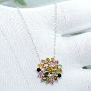 Tourmaline Gemstone Sterling Silver Pendant Necklace, Gift for Wife/her
